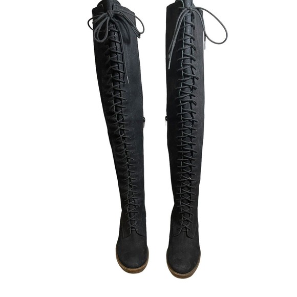 Lucky Brand Riddick Womens Round Toe Leather Black Over the Knee Boot Size‎ 6. - Picture 1 of 11